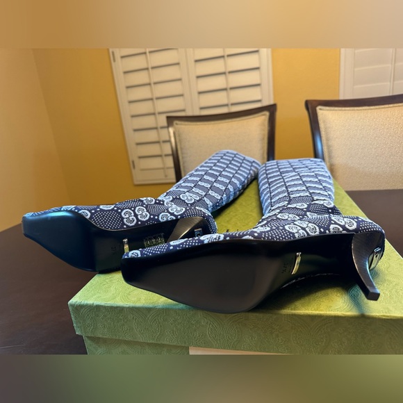 New Gucci GG Supreme Logo Knit Blue Knee High Boots Size 37.5 / US 7.5 - Picture 15 of 16